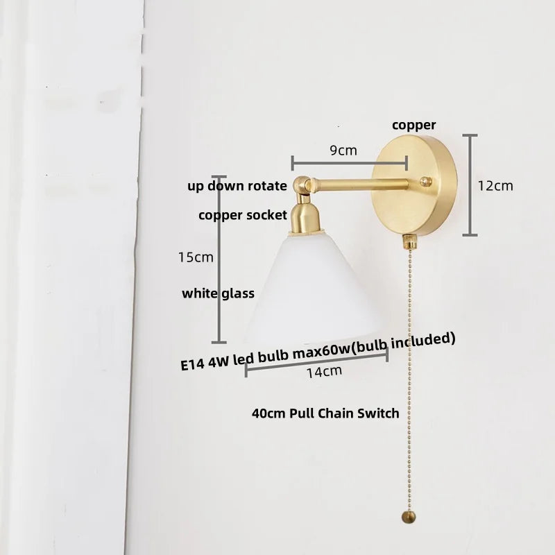 DecorBites™ Clear Glass LED Wall Lights Pull Chain Switch Modern Bedside Lamp