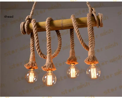 DecorBites™ Bamboo Hemp Rope Pendant Lights | Retro Restaurant Bar Decor Hanging Lamps
