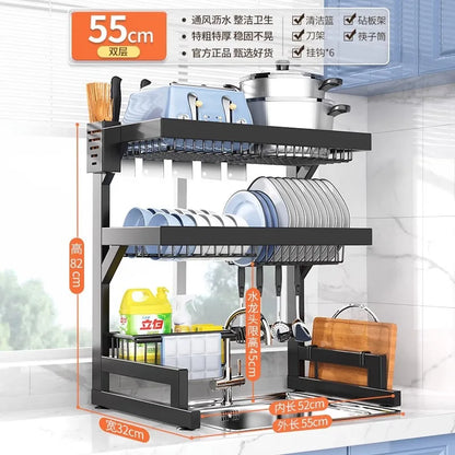 DecorBites™ Escurridor de platos y organizador de utensilios de 2 niveles para fregadero