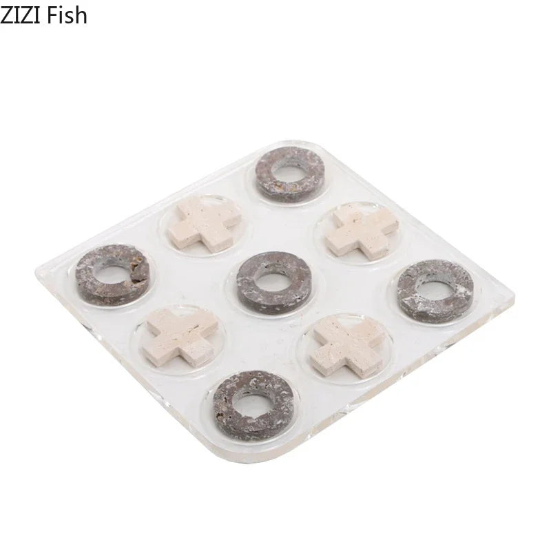 DecorBites™ Acrylic Tic-Tac-Toe Chessboard Set - Geometric Art Desk Decoration with Casual Chess Pieces