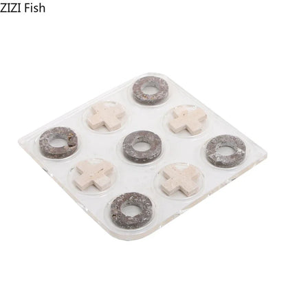 DecorBites™ Acrylic Tic-Tac-Toe Chessboard Set - Geometric Art Desk Decoration with Casual Chess Pieces