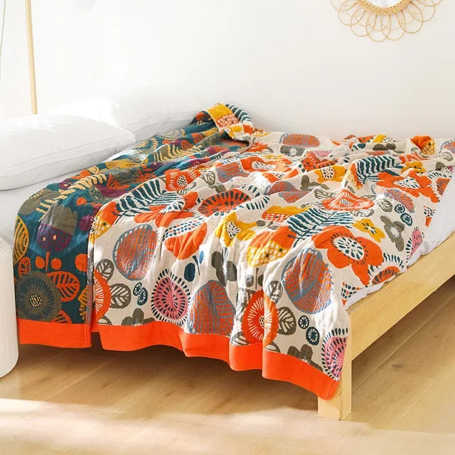 Cotton Gauze Flower Throw
