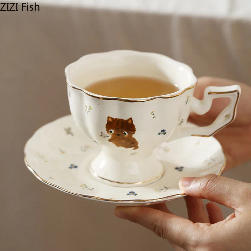 DecorBites™ Cartoon Kitten Pattern Porcelain Coffee Mug Set Ayshacollection