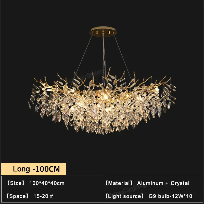 DecorBites™ Gold Crystal Chandeliers for Dining Room Branch Hanging Lamp Large Lighting