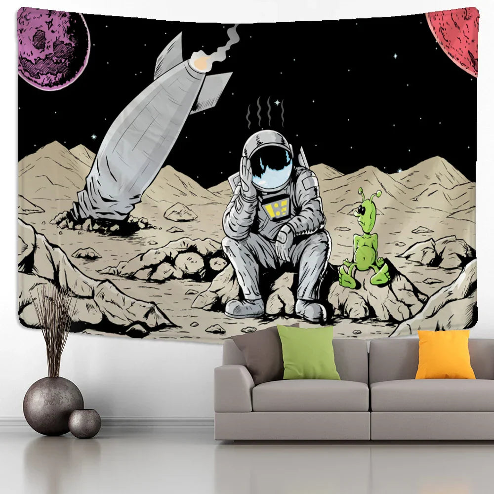 Decobites Astronaut Alien Tapestry Wall Hanging Kawaii Universe Mystic Home Decor