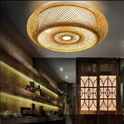 DecorBites™ Bamboo Wicker Rattan Round Lantern Ceiling Light - Chinese Style Hand-Woven Fixture
