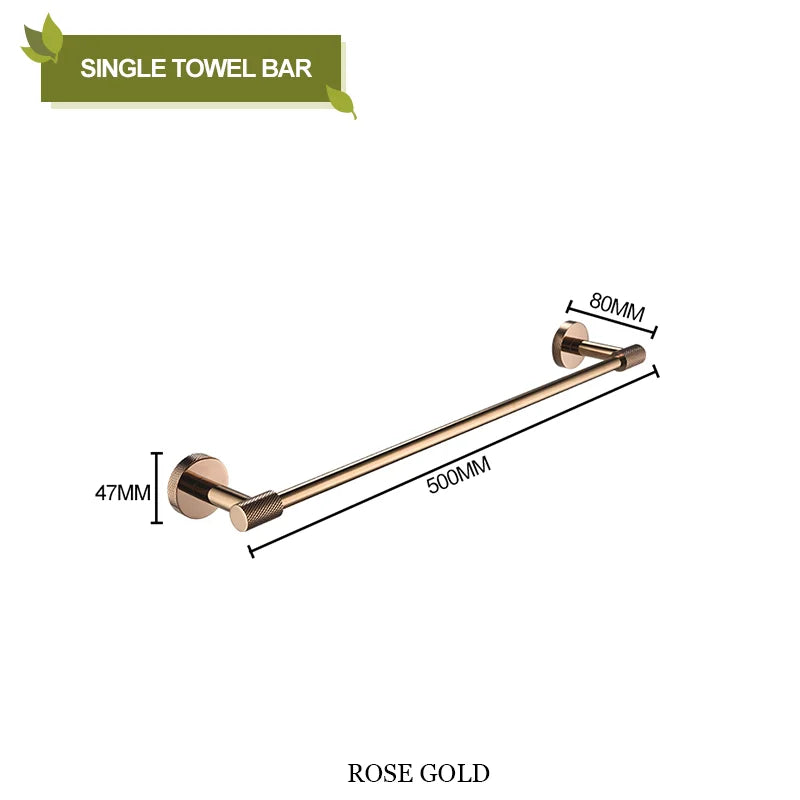 DecorBites™ Bathroom Accessories Set: Rose Gold Chrome Hook, Brushed Gold Towel Rack, Stainless Steel Toilet Paper Holder