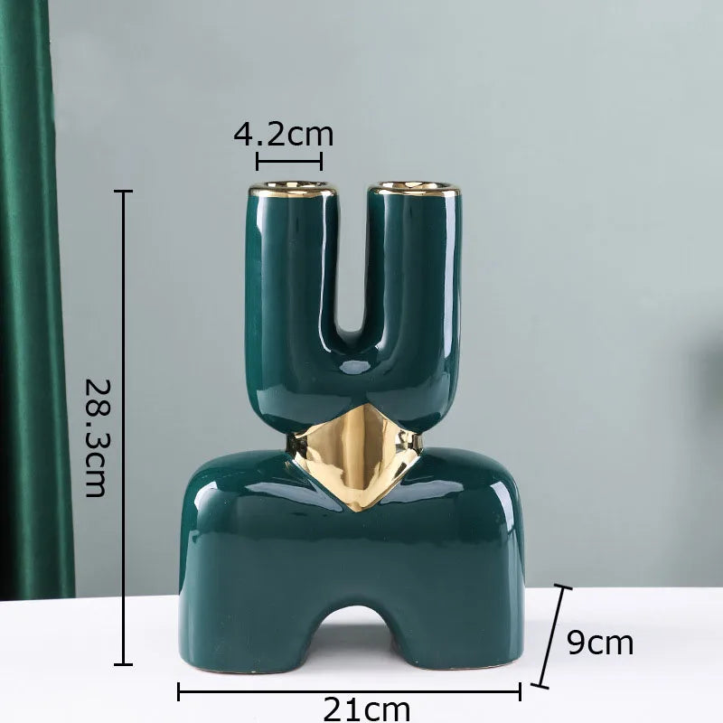 DecorBites™ Gold Geometry Ceramic Vase Desk Decoration Modern Floral Room Decor Vase