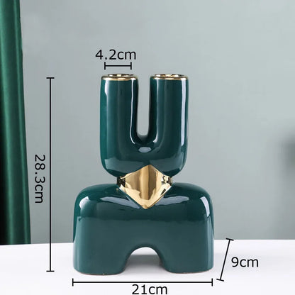 DecorBites™ Gold Geometry Ceramic Vase Desk Decoration Modern Floral Room Decor Vase