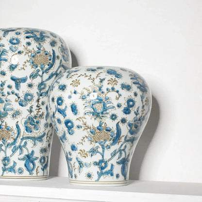 مزهرية خزفية زرقاء وبيضاء من DecorBites™، ديكور منزلي على الطراز الصيني القديم، أصيص زهور