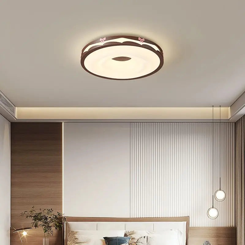 Lámpara de techo colgante redonda DecorBites™ Cream Wind Walnut para dormitorio principal, estilo retro cálido