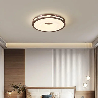 Lámpara de techo colgante redonda DecorBites™ Cream Wind Walnut para dormitorio principal, estilo retro cálido