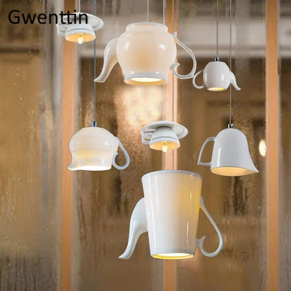 DecorBites™ Ceramic LED Pendant Lights: Nordic Teapot Design for Modern Living and Kitchen.