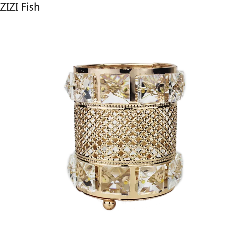 Tarro de cristal hueco chapado en oro DecorBites™: Elegante soporte para brochas de maquillaje y bolígrafos