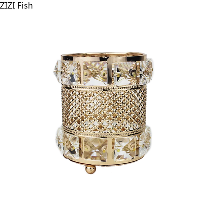 Tarro de cristal hueco chapado en oro DecorBites™: Elegante soporte para brochas de maquillaje y bolígrafos