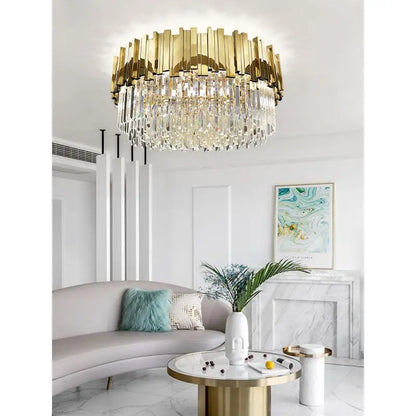 DecorBites™ Gold Crystal Round LED Ceiling Light Fixture for Modern Living Room