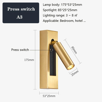 DecorBites™ Black Brass Wall Sconce with USB Port and Switch, 3W Spotlight for Bedroom