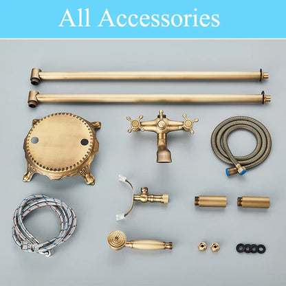 DecorBites™ Brass Freestanding Bathtub Filler with Handshower, Dual Handles & Shower Set