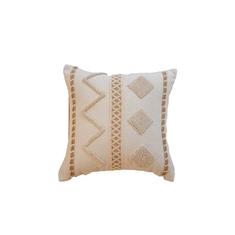 غطاء وسادة هندسي من DecorBites™ مزخرف بشراشيب مصنوعة يدويًا ومنسوج بنقشة مرقعة