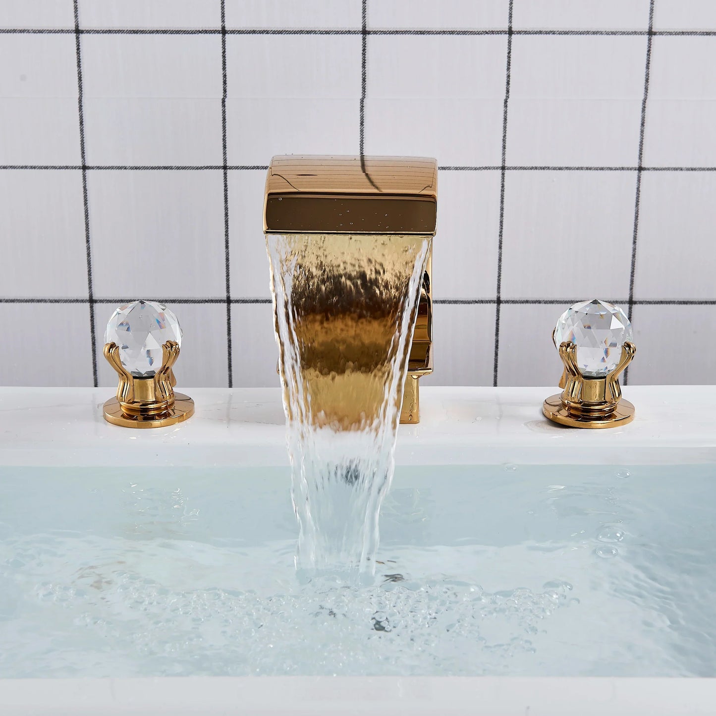 DecorBites™ Crystal Handle Gold Basin Faucet Set, Hot Cold Water Mixer Tap