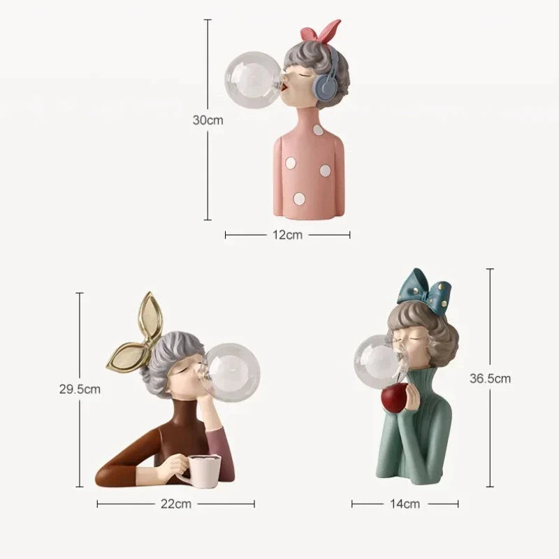 DecorBites™ Bubble Girl Statue Ornament: Modern & Simple Night Light Décor for Home, Bedroom, Living Room