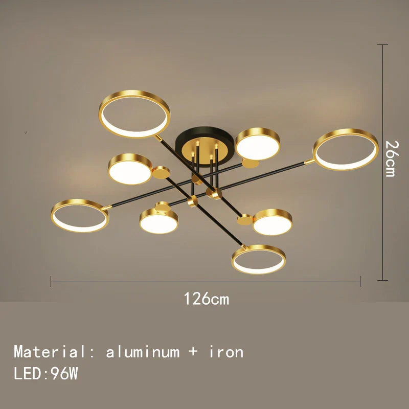 Decorbites™ Gold Schwarz Metall LED Kronleuchter – Minimalistisches 3-Farbtemperatur-Beleuchtung für Wohnzimmer und Restaurant