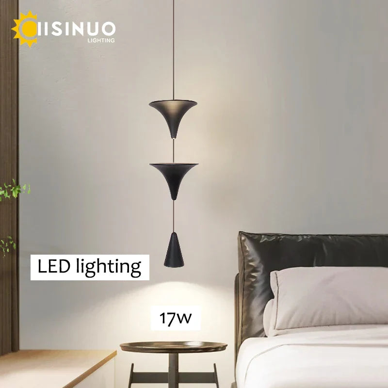 Lámpara colgante cónica DecorBites™ de 17 W, blanca y negra, estilo industrial, para isla de cocina o mesilla de noche.