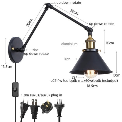 Lámpara de pared LED de hierro Decorbites™ con interruptor de cadena Industrial Vintage para ático y escalera