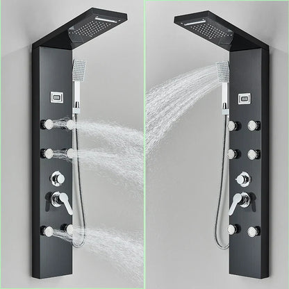 صنبور دش أسود مثبت على الحائط من DecorBites™ مع شلال مطري وخلاط ساخن وبارد