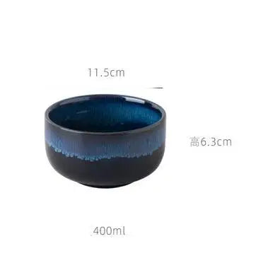 DecorBites™ Japanese Blue Ceramic Tableware Set - Rice Bowl, Plate, Spoon, Udon Ramen Bowl, Soup Dish