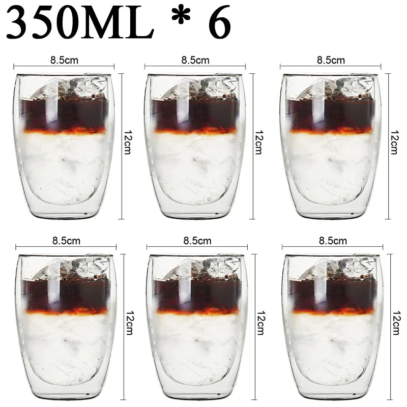 DecorBites™ Double Wall Borosilicate Glass Mug Set for Tea Coffee Juice Bar Drinkware