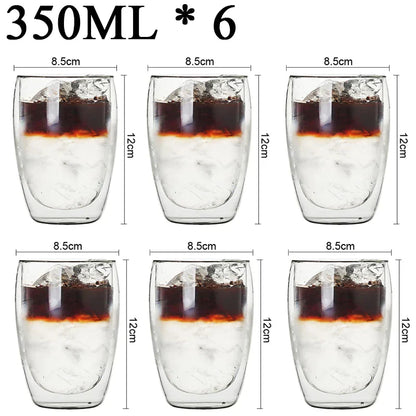 DecorBites™ Double Wall Borosilicate Glass Mug Set for Tea Coffee Juice Bar Drinkware