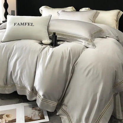 Decobites Luxury Lace Edge Bedding Set: Duvet Cover, Bed Sheet, Fitted Sheet, Pillowcases