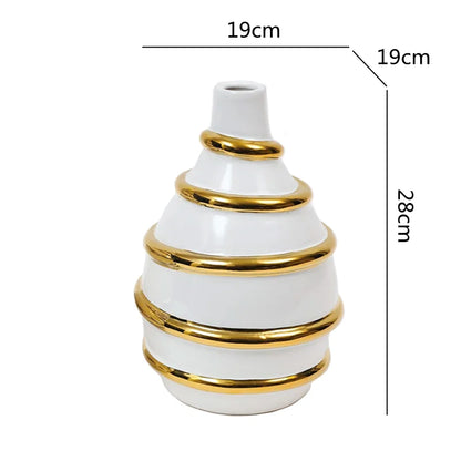DecorBites™ Golden Ceramic Vase for Wedding and Home Decor