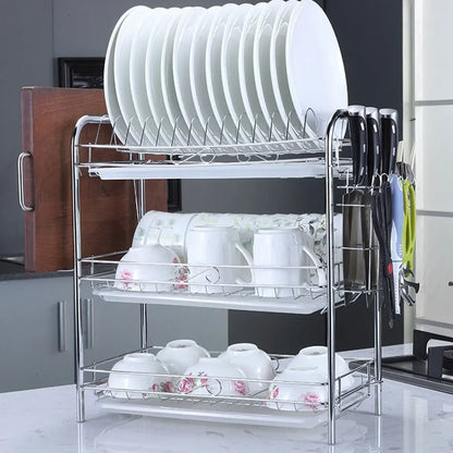 DecorBites™ 3-Tier Kitchen Drying Rack & Dish Organizer Shelf with Drain Board