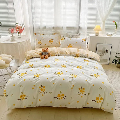 Decobites Flowers Print Cotton King Size Bedding Set, Soft & Comfortable Duvet Cover Set