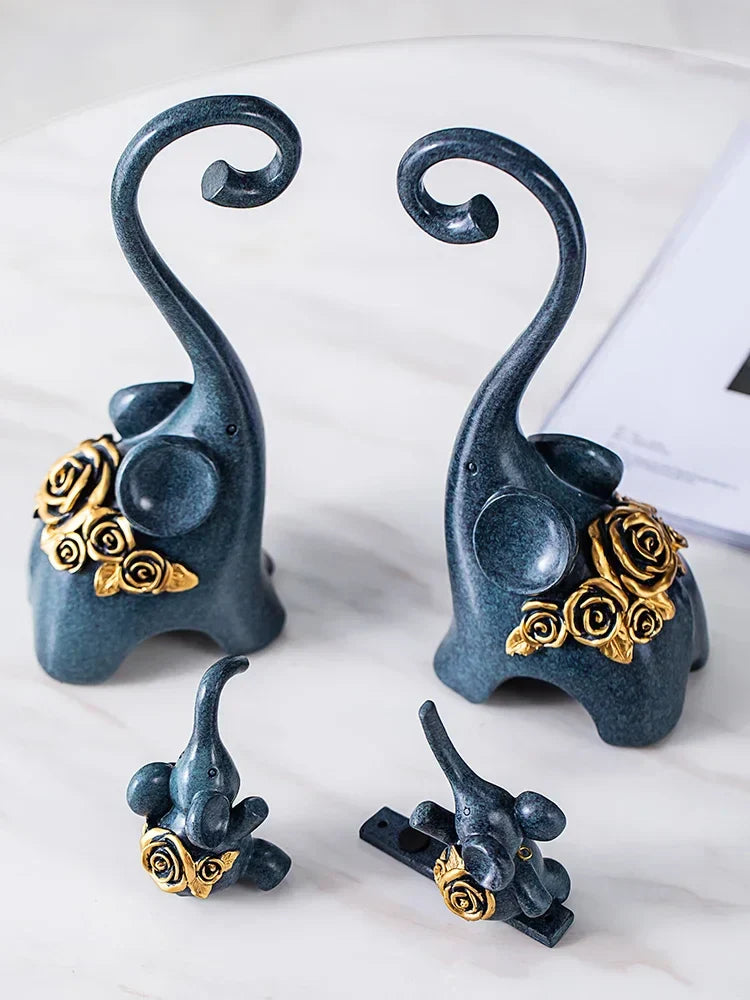 DecorBites™ Elephant Family Swing Sculpture: Resin Home Decor & Gift