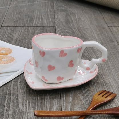 DecorBites™ Hand Painted Heart Handle Ceramic Love Mug - Pink