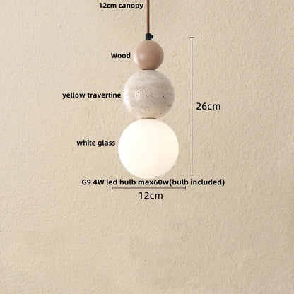 DecorBites™ LED Gourd Pendant Light Aisle Hotel Living Room Fixture Glass Travertine Hang Lamp