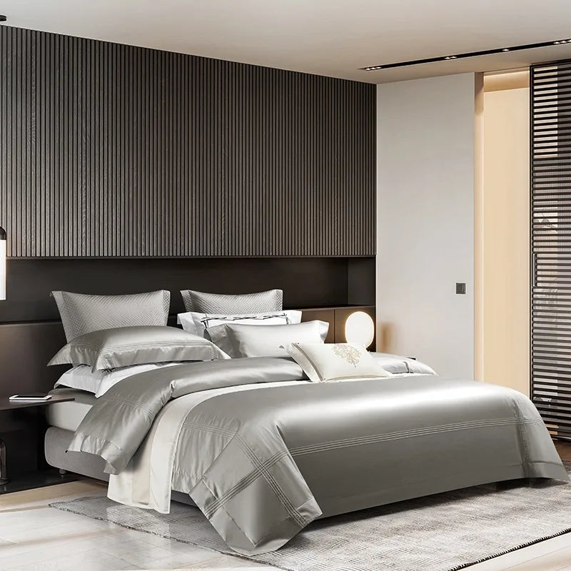 طقم مفروشات فندقية فاخرة من القطن المصري DecorBites™ 1000TC: غطاء لحاف، طقم ملاءات، أكياس وسائد