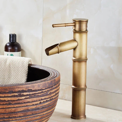 Antique Brass Bathroom Faucet Hot Cold Water Sink Mixer Tap  Bamboo Shape Single Handle Basin Faucet Torneiras Do Banheiro