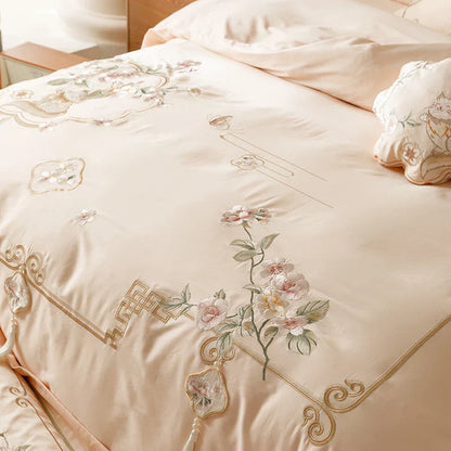 Decobites Luxe Flowers Embroidery 1000TC Egyptian Cotton Bedding Set with 2 Pillowcases