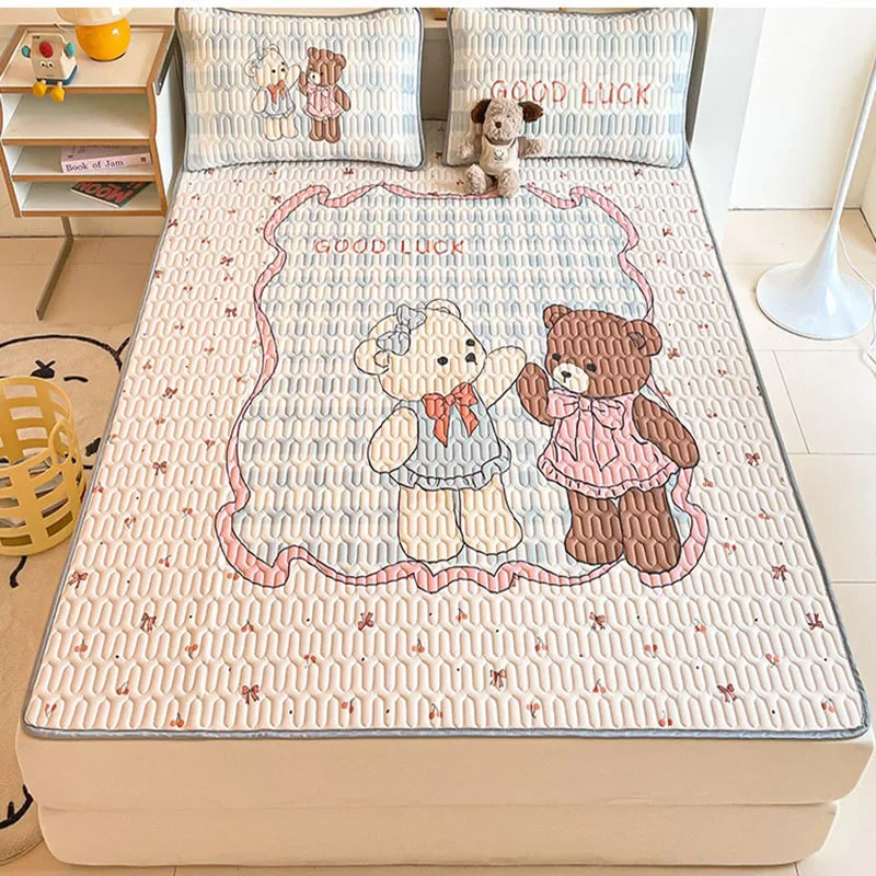 DecorBites™ Cartoon Pattern Latex Mattress Set for Home, 3-Layer Rebound Soft Breathable Bed Sheets