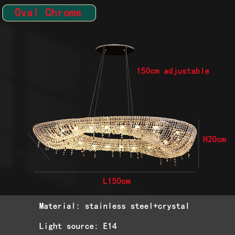 DecorBites™ Crystal Chandelier: Luxury Oval LED Pendant Light for Living & Dining Room
