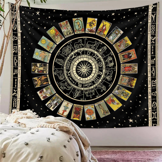DecorBites™ Astrology Chart Tarot Tapestry Wheel Sun Moon Tree Mushroom Wall Hanging