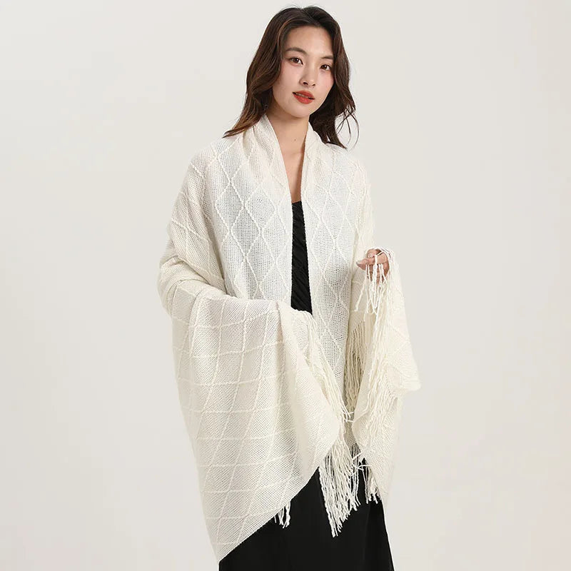 DecorBites™ Knitted Diamond Blanket: Versatile Solid Shawl for Home, Office, Travel
