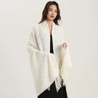 DecorBites™ Knitted Diamond Blanket: Versatile Solid Shawl for Home, Office, Travel