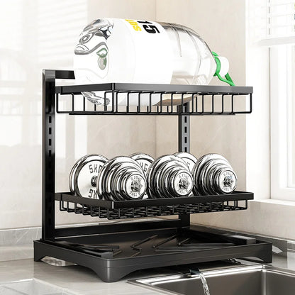 DecorBites™ Dish Drying Rack & Drainboard Set with Tableware Storage, Towel Rack, and Chopstick Cage