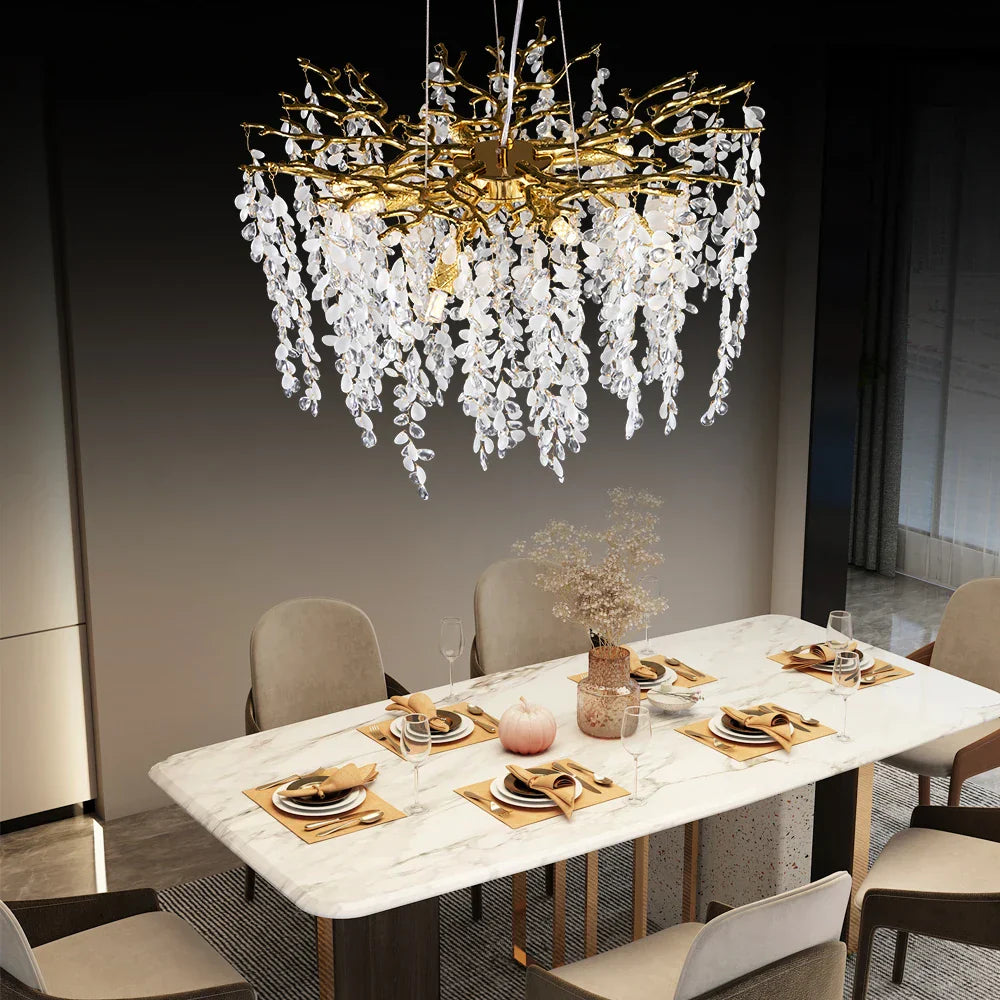 DecorBites™ Grape Crystal Chandelier Silver Gold LED Tree Branch Luxury Lighting