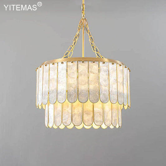 DecorBites™ Gold Shell Chandelier: Elegant Hanging Lighting for Living Room, Bedroom, Kitchen